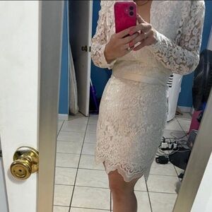 Adrianna Papell Ivory Lace Long Sleeve Dress